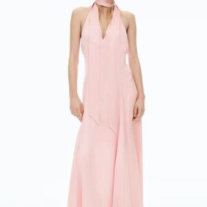 H&M Flared-Skirt Satin Sleeveless Halter Neck Dress (Light Pink)  NWT